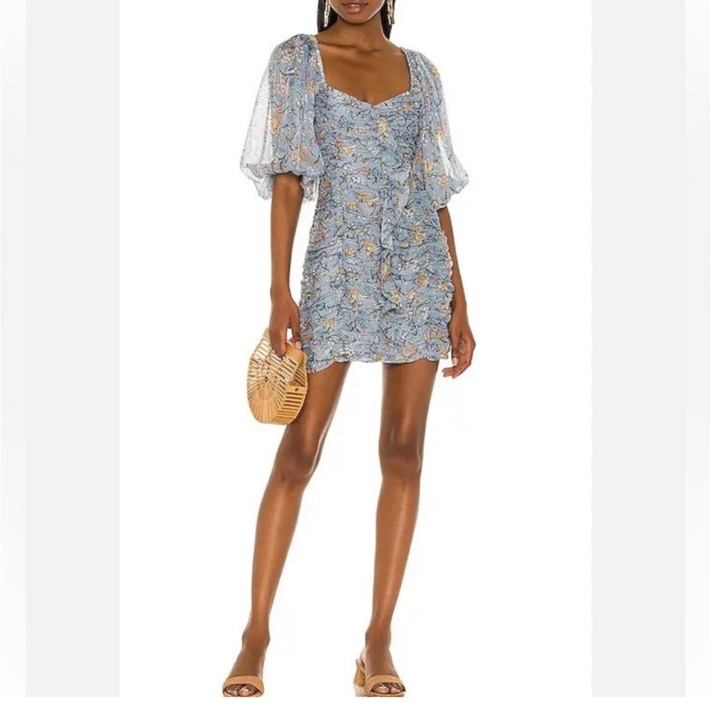 Minkpink Blue Floral Ruched Mini